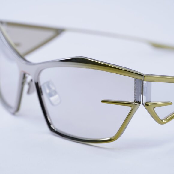 Givenchy GV40066U 39C Sunglasses Yellow Geometric Frame, Smoke Mirror Lenses - Picture 3 of 10